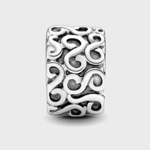 Retired Pandora Swirl Safety Clip Stopper Charm Sterling Silver 925 EUC